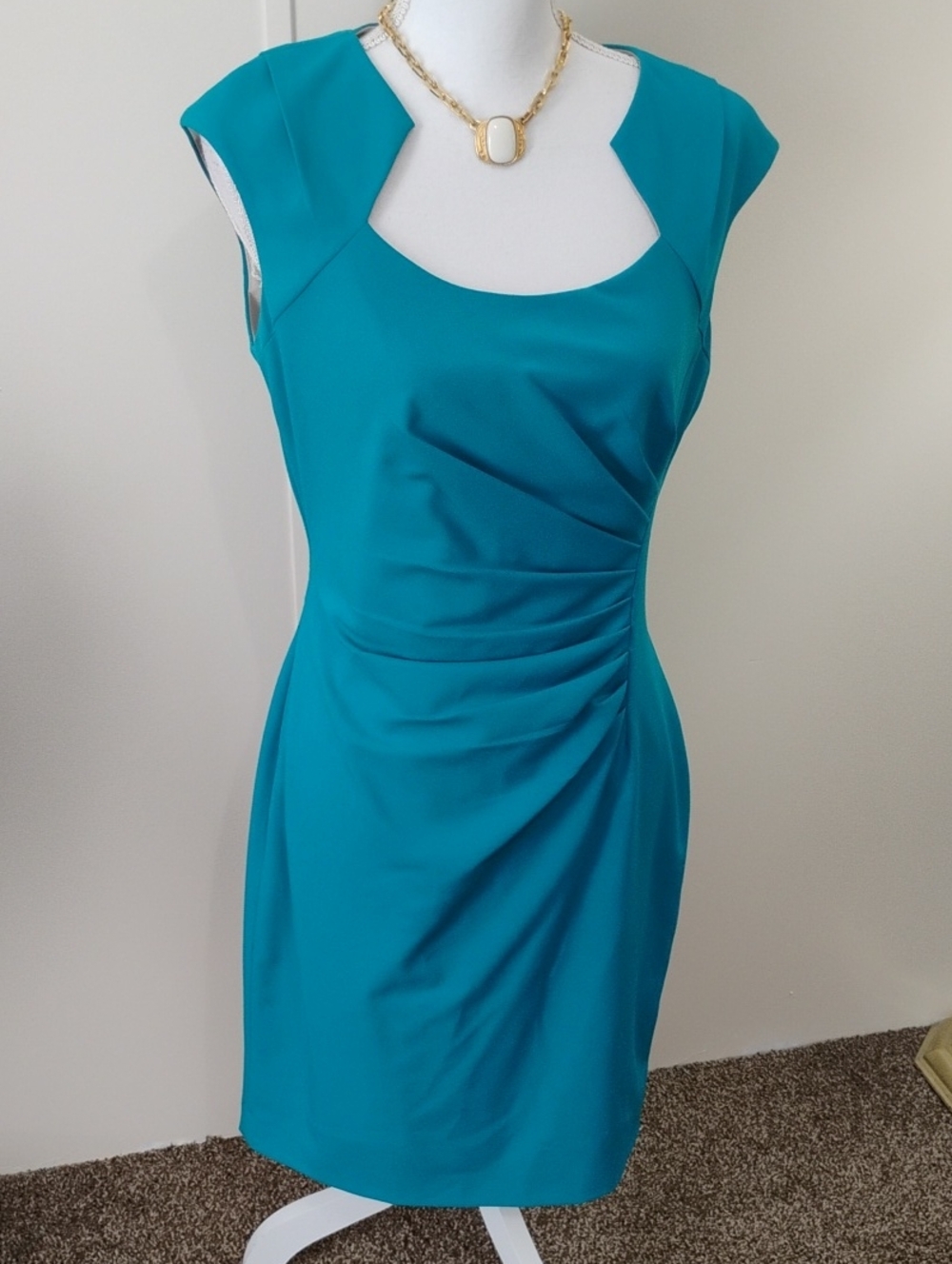 Calvin Klein Teal Cap-Sleeve Sheath Dress